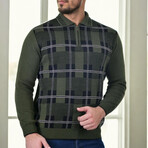 Half Zip Plaid Patterned Sweater // Khaki (M)