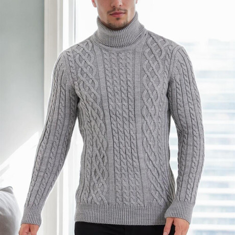 Cableknit Turtleneck Sweater // Gray (S)