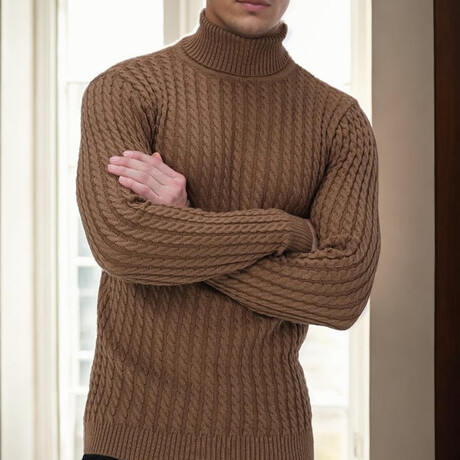 Striped Turtleneck Sweater // Cinnamon (M)