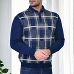 Half Zip Plaid Patterned Sweater // Dark Blue (M)