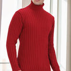 Striped Turtleneck Sweater // Red (M)