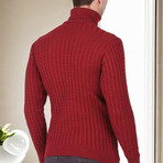 Striped Turtleneck Sweater // Burgundy (M)