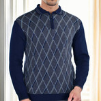 Half Zip Diamond Patterned Sweater // Dark Blue (M)