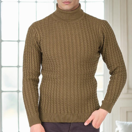 Striped Turtleneck Sweater // Khaki (M)