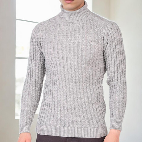 Striped Turtleneck Sweater // Light Gray (M)