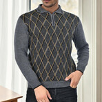 Half Zip Diamond Patterned Sweater // Gray (M)