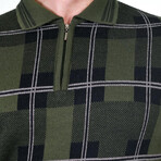 Half Zip Plaid Patterned Sweater // Khaki (M)