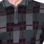 Half Zip Plaid Patterned Sweater // Gray (M)