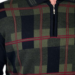 Half Zip Plaid Patterned Sweater // Black (M)