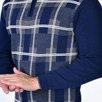 Half Zip Plaid Patterned Sweater // Dark Blue (M)