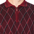 Half Zip Diamond Patterned Sweater // Burgundy (M)