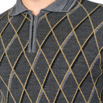 Half Zip Diamond Patterned Sweater // Gray (M)