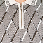 Half Zip Diamond Patterned Sweater // Stone (M)