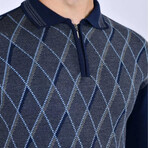 Half Zip Diamond Patterned Sweater // Dark Blue (M)