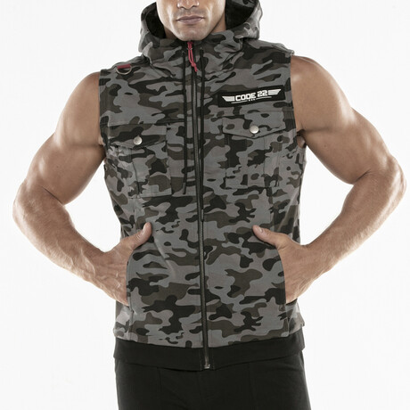 Cargo Sleeveless Hoody // Camo Grey (L)