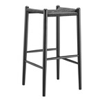 Evelina Bar Stool without Backrest with Black Frame and Rush Seat // Set of 1