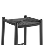 Evelina Bar Stool without Backrest with Black Frame and Rush Seat // Set of 1