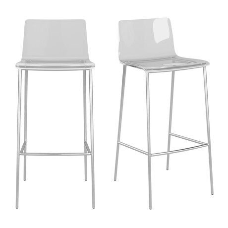 Cilla Bar Stool in Clear with Brushed Nickel Legs // Set of 2