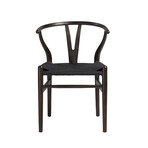 Evelina Side Chair with Walnut Stained Framed and Black Rush Seat // Set of 2