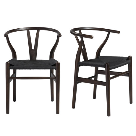 Evelina Side Chair with Walnut Stained Framed and Black Rush Seat // Set of 2