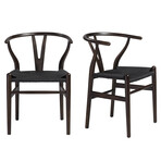 Evelina Side Chair with Walnut Stained Framed and Black Rush Seat // Set of 2