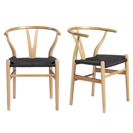 Evelina Side Chair with Natural Stained Framed and Black Rush Seat // Set of 2