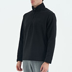 Half Zip High Collar Polar Sweatshirt with Embroided Logo // Black (S)