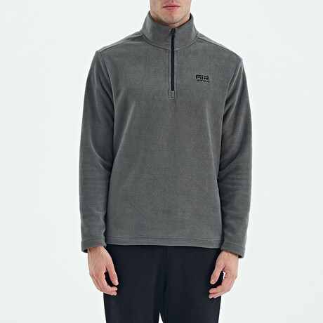 Half Zip High Collar Polar Sweatshirt with Embroided Logo // Dark Gray (S)