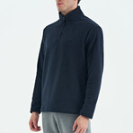 Half Zip High Collar Polar Sweatshirt with Embroided Logo // Navy Blue (S)