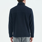 Half Zip High Collar Polar Sweatshirt with Embroided Logo // Navy Blue (S)