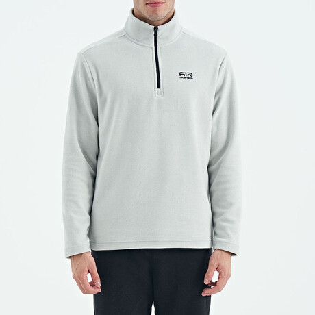 Half Zip High Collar Polar Sweatshirt with Embroided Logo // Stone (S)