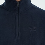 Half Zip High Collar Polar Sweatshirt with Embroided Logo // Navy Blue (S)