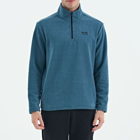 Half Zip High Collar Polar Sweatshirt with Embroided Logo // Jungle Green (S)