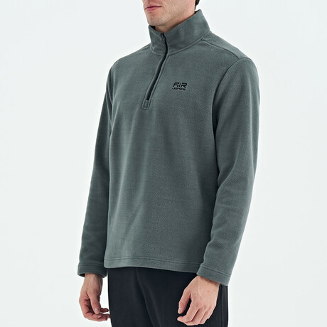 Half Zip High Collar Polar Sweatshirt with Embroided Logo // Green Almond (S)