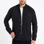 Solid Flannel Snap Button Shoulder Detail // Black (XL)