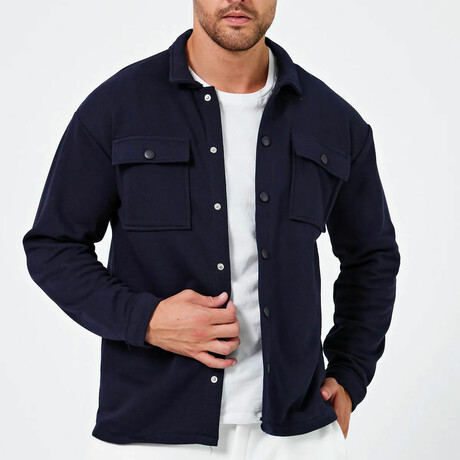 Solid Flannel Snap Button // Navy Blue (XS)