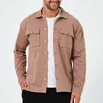 Solid Flannel Snap Button // Light Brown (M)