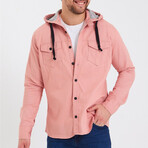 Solid Hooded Flannel Shirt // Pink (S)