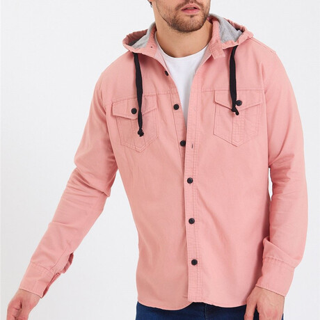 Solid Hooded Flannel Shirt // Pink (XS)