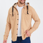 Solid Hooded Flannel Shirt // Beige (M)