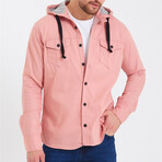 Solid Hooded Flannel Shirt // Pink (XS)