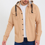 Solid Hooded Flannel Shirt // Beige (XL)