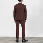 3 Piece Plain Slim Fit Mono Collar Double Button Suit // Brown (Euro: 50)