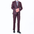 2 Piece Striped Slim Fit Mono Collar Double Button Suit // Burgundy (Euro: 52)