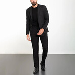 2 Piece Striped Slim Fit Mono Collar Double Button Suit // Black (Euro: 50)