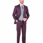 2 Piece Striped Slim Fit Mono Collar Double Button Suit // Burgundy (Euro: 58)