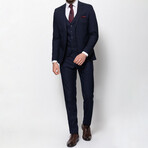 3 Piece Plain Slim Fit Mono Collar Double Button Suit // Navy (Euro: 44)