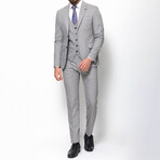 3 Piece Birdseye Slim Fit Mono Collar Double Button Suit // Gray (Euro: 50)