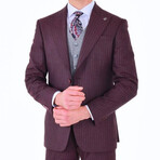 2 Piece Striped Slim Fit Mono Collar Double Button Suit // Burgundy (Euro: 54)