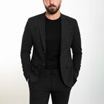 2 Piece Striped Slim Fit Mono Collar Double Button Suit // Black (Euro: 54)